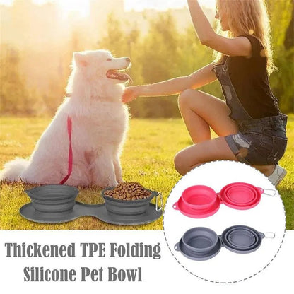 Rubber Foldable Double Bowl Pet Feeding Bowl